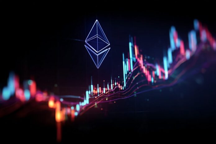 Ethereum price chart trending upward against dark background