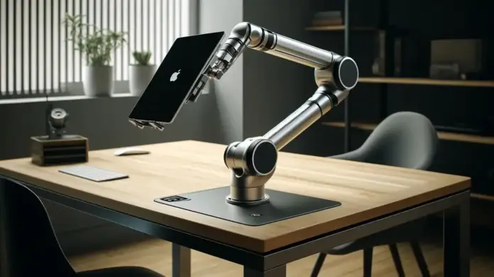 Apple tabletop robot prototype with display and mechanical arm