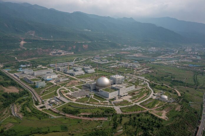 Aerial view of the Jiangmen Underground Neutrino Observatory facility in Guangdong Province