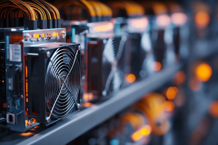 Bitcoin mining rigs in a modern data center