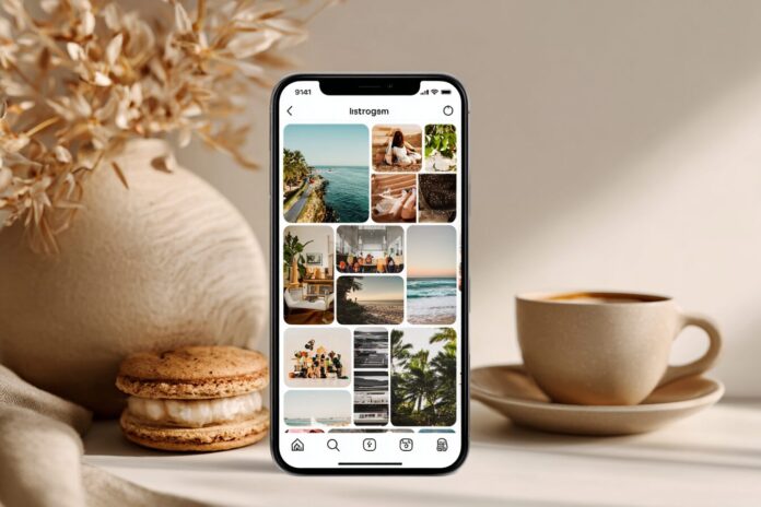Instagram Picks feature interface mockup with favorite categories like movies, music, and books.