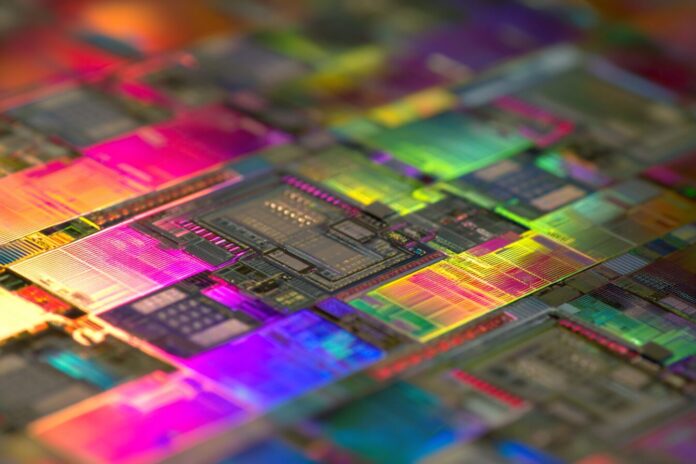 Close-up of advanced silicon wafer with microchip detail, reflecting Taiwan's semiconductor role.