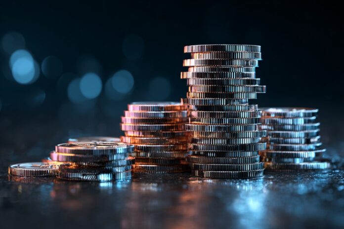 Stack of digital coins representing stablecoins and blockchain payments