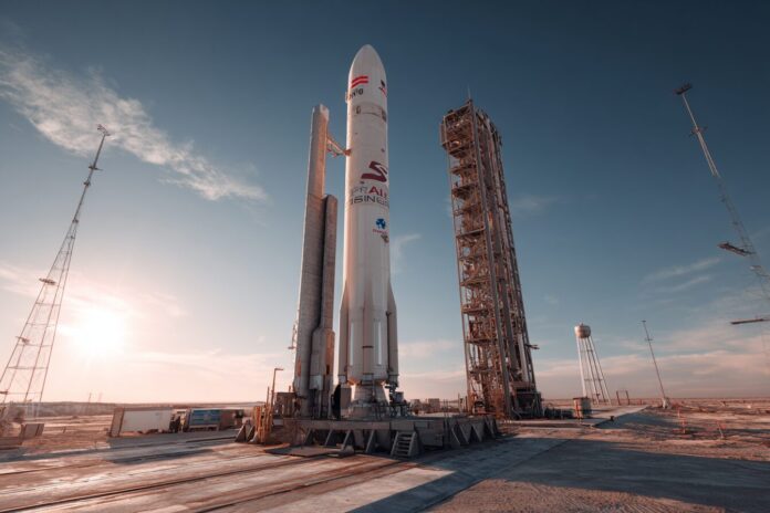 Firefly Aerospace Alpha rocket launch from its Texas facility, showcasing its advanced carbon composite construction.