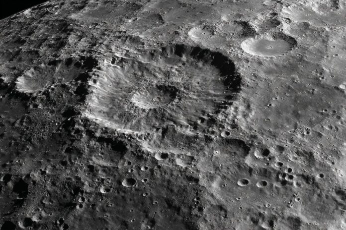 A close-up of Mercury's surface showing cliff-like fault scarps