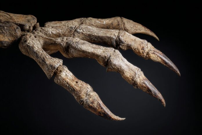 Fossil reconstruction of Shri rapax showing enlarged thumb claws