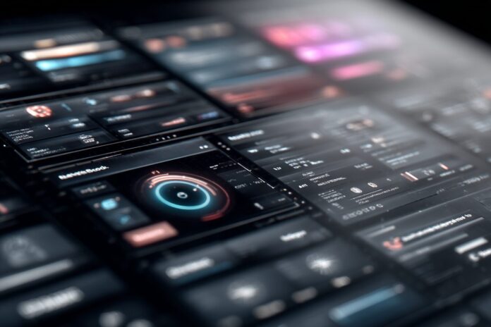 A futuristic AI interface merging text, voice, and visual inputs on a sleek digital workspace.