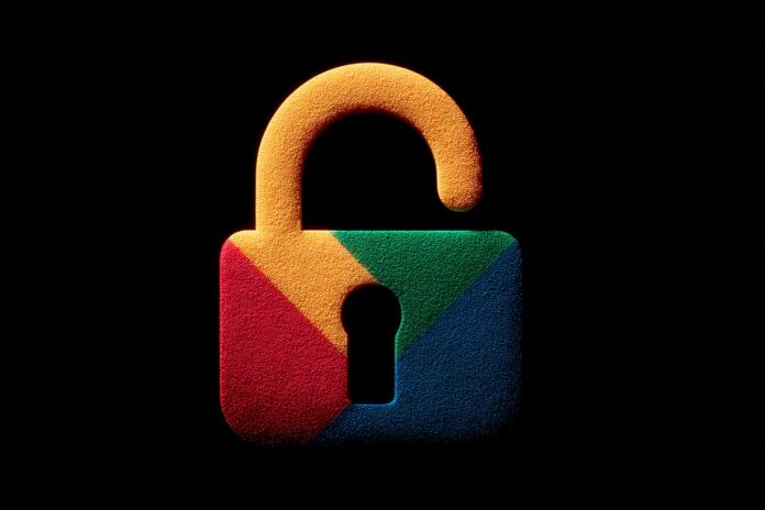 Google Play logo with a lock symbol, representing app developer identity verification.