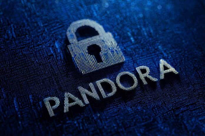 Pandora logo with digital lock symbol, representing data security concern