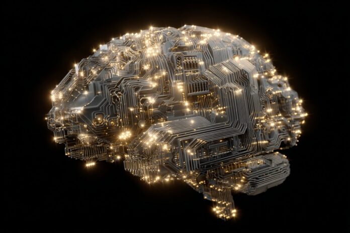 Abstract glowing brain-shaped circuitry representing the intelligence of OpenAI's GPT-5 model