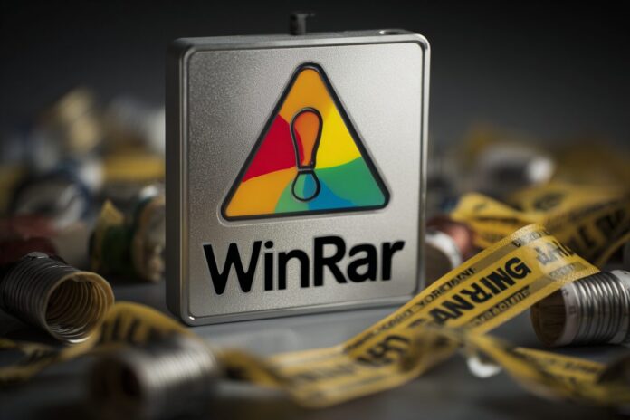 WinRAR logo with warning overlay