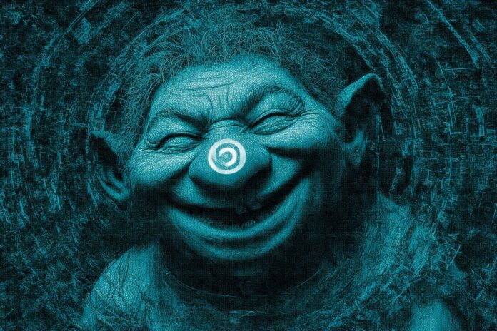 smiling Trollface meme overlaid with Solana Token logo