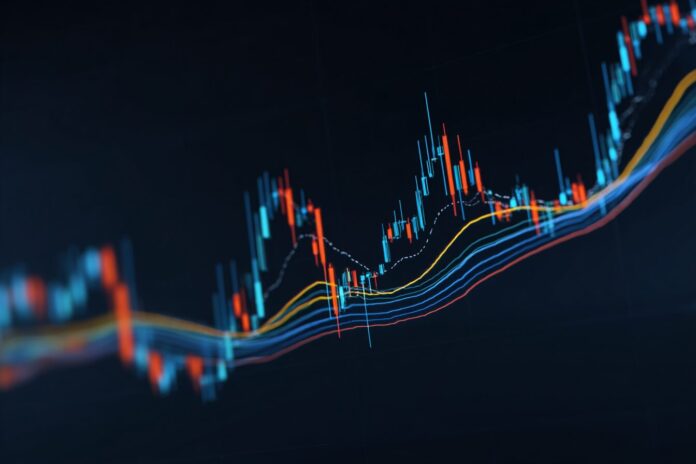 A digital chart showing XRP price action hovering above a smooth long-term moving average, suggesting potential for bullish reversal.