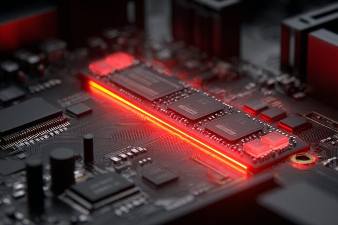 Visualization of a DDR5 memory module highlighting security vulnerabilities