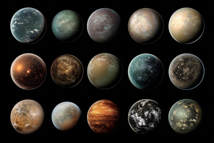 A montage of artist's impressions of various exoplanets discovered by NASA missions.