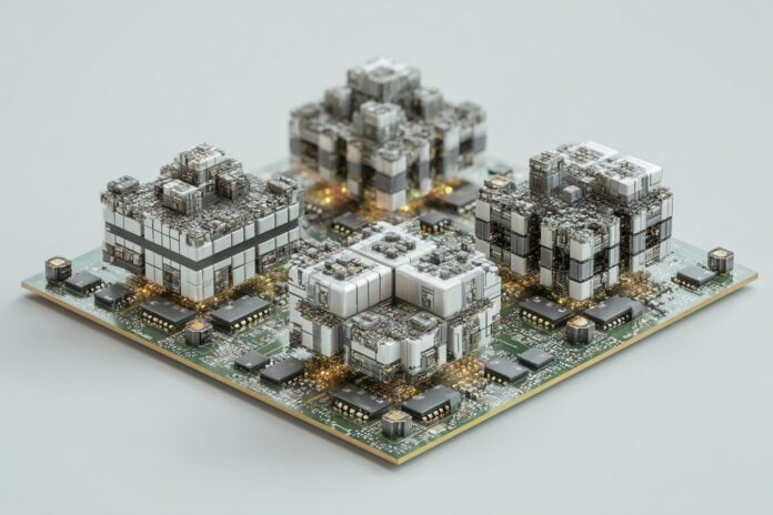 Japanese CPU chip concept with modular clusters resembling city blocks