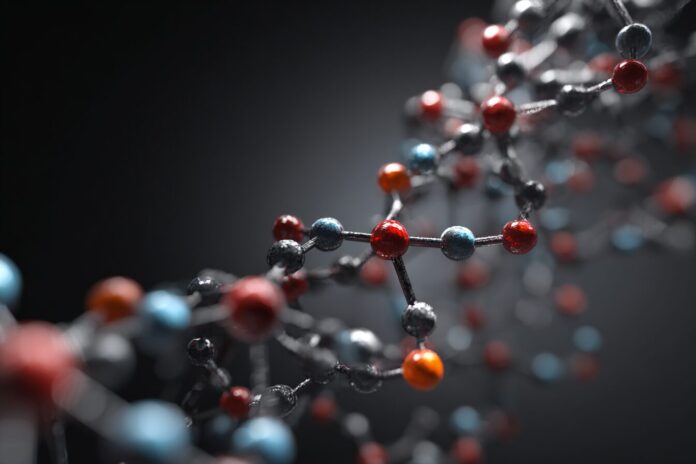 Close-up illustration of a bioengineered protein structure designed to bind and remove carbon monoxide.
