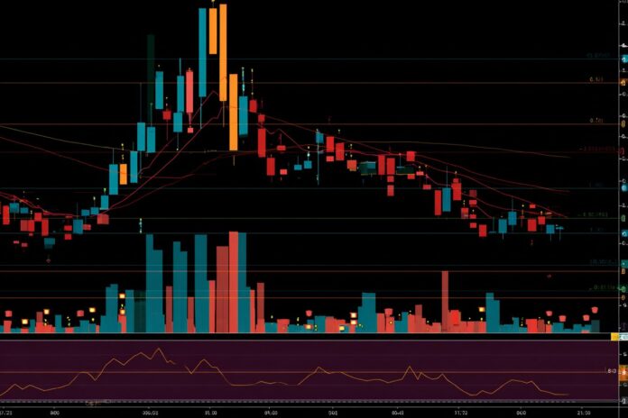 Candlestick chart for Synthetix (SNX) showing recent bearish breakdown.