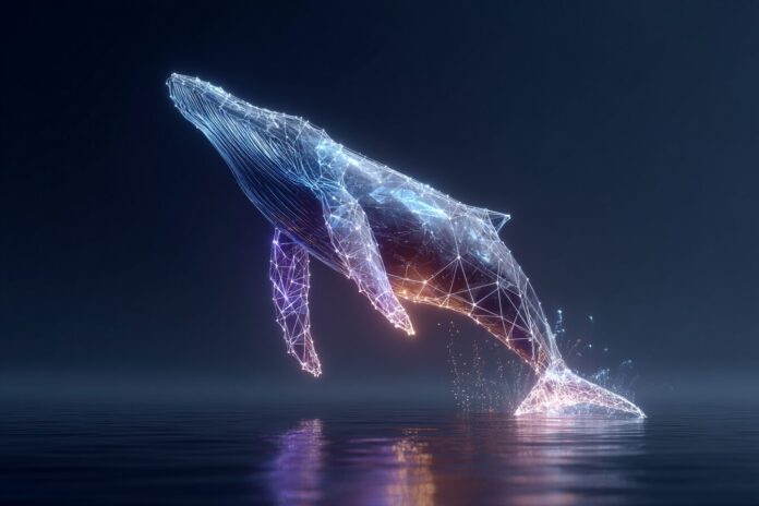 Ethereum whale staking ETH on the blockchain, digital art concept