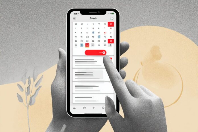 Illustration showing an iPhone calendar notification being manipulated for phishing.