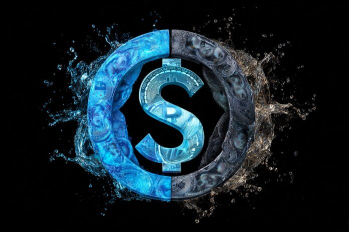 Hyperliquid exchange logo with US dollar-themed stablecoin graphics