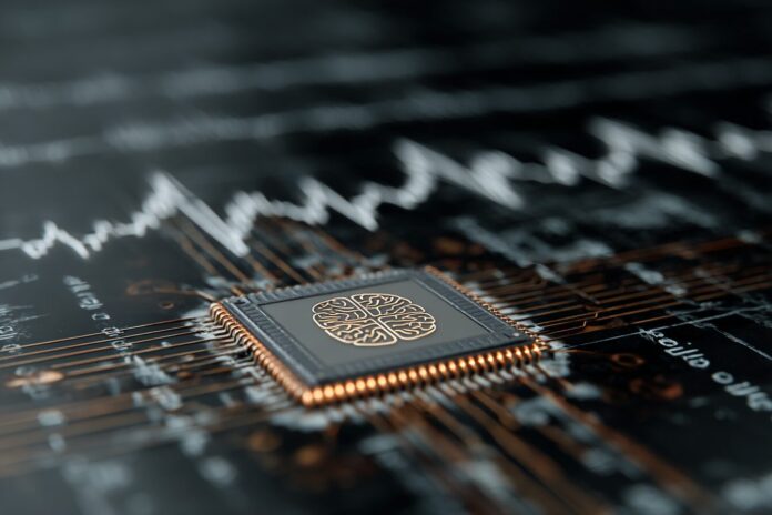 A close-up illustration of the Neuralink N1 chip with faint digital brain patterns in the background.