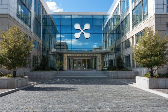 Ripple Labs building with XRP logo in front