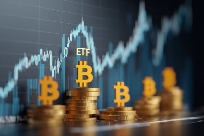 A digital chart showing upward-trending Bitcoin ETF inflows over four days.