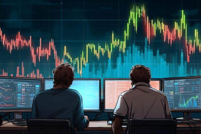 Traders analyzing a cryptocurrency chart with token unlock data highlighted.