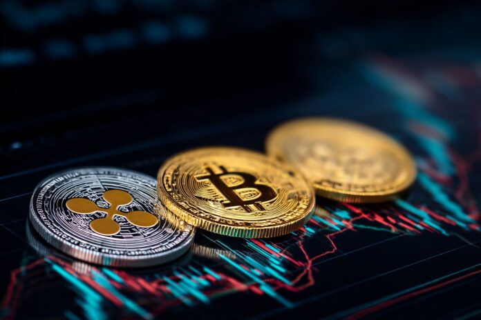 XRP, BNB, and Hyperliquid crypto coins moving upwards on a digital chart