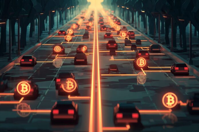 Corporate blockchain highway illustration symbolizing centralized control.