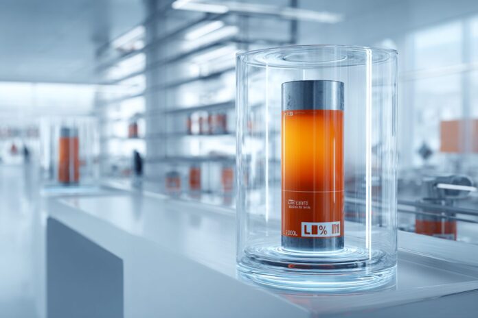 LeydenJar battery cell with a 100% silicon anode displayed in a lab environment