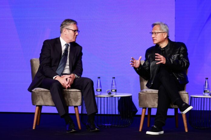 NVIDIA CEO Jensen Huang and UK Prime Minister Keir Starmer announcing partnership at London Tech Week