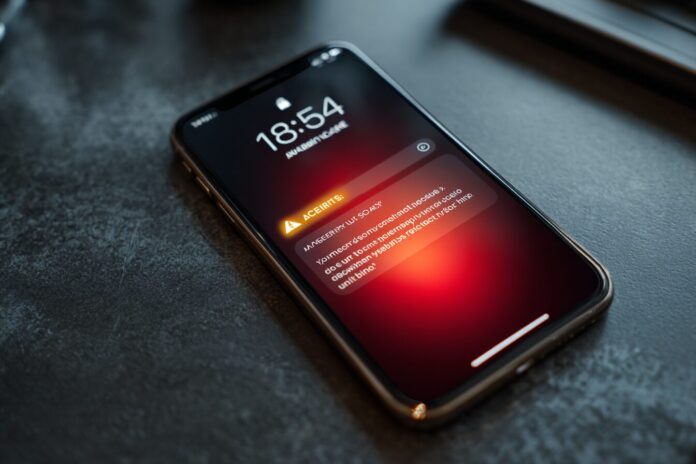 A smartphone screen showing an urgent security alert from Apple.