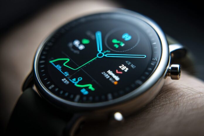 Close-up of Withings ScanWatch 2 showing health tracking data on screen