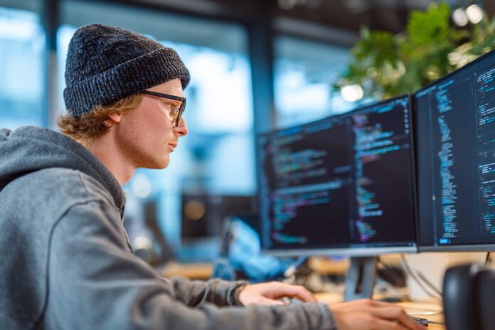 Smart AI-powered coding assistant in action within modern study environment.